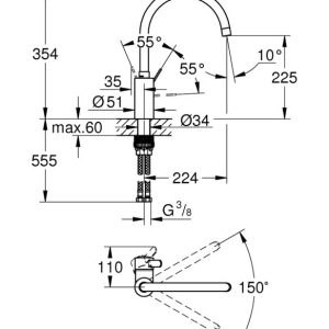 Grohe Μπαταρία νεροχύτη Kitchen Lines Eurosmart cosmo 32843 Hover Image