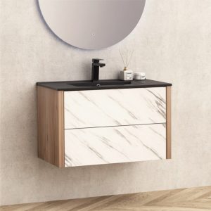 Επιπλο Μπανιου Κρεμαστο 80Χ50cm με νιπτηρα ICC 8066B Μαύρο