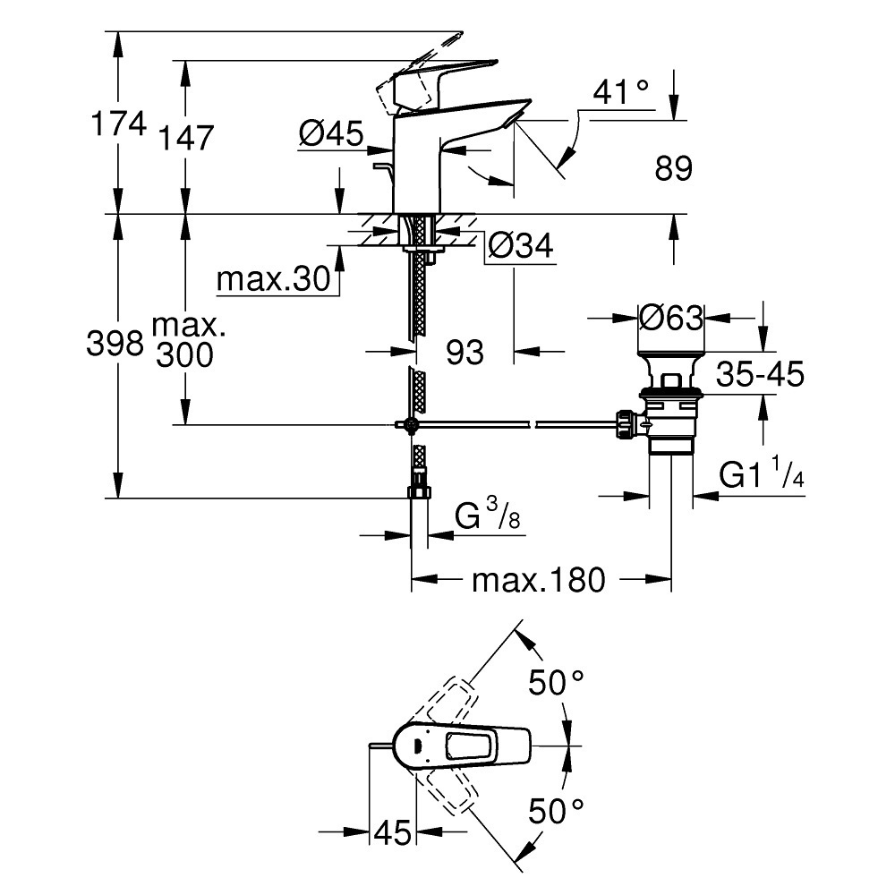 Μπαταρία Νιπτήρος Grohe Bauloop New 23335001 Χρωμέ 