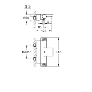 Grohe Grohtherm 2000 34464001 Θερμοστατική Μπαταρία ντουζιέρας με εταζέρα Hover Image