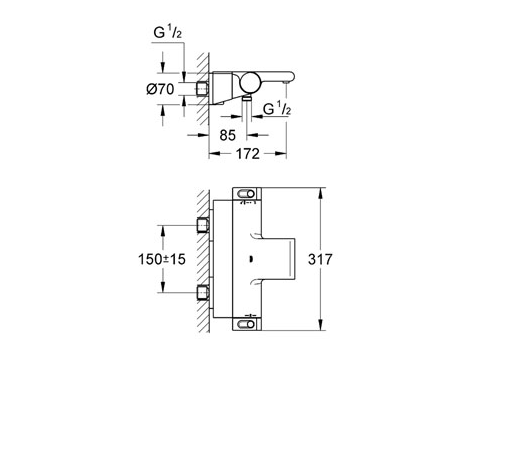Grohe Grohtherm 2000 34464001 Θερμοστατική Μπαταρία ντουζιέρας με εταζέρα 