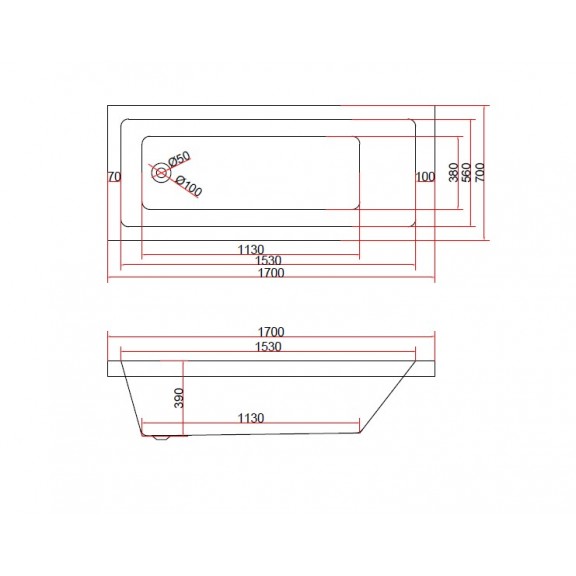 Μπανιερα Ακρυλικη Icsh 177050 Tub(170x70cm)