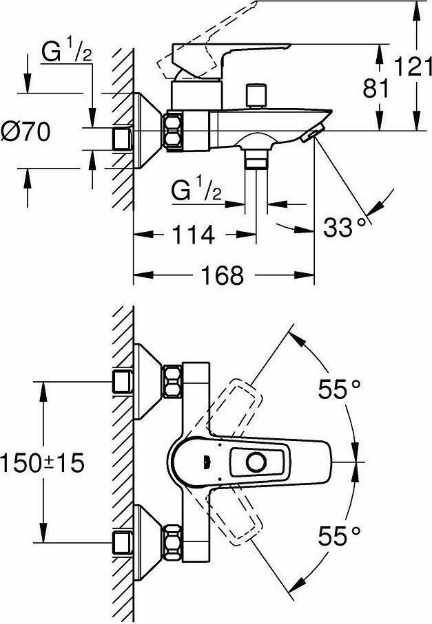 Grohe Bauloop 23602001 Αναμεικτική Μπαταρία Μπανιέρας Ασημί