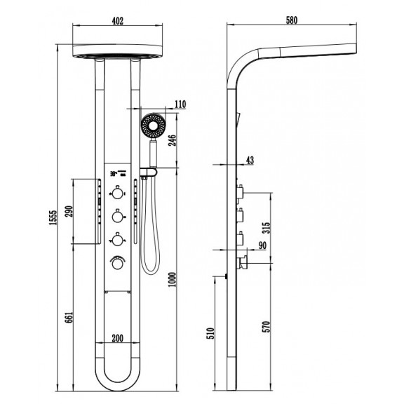 Στήλη υδρομασάζ Interceramic 3617MB 155.5cm