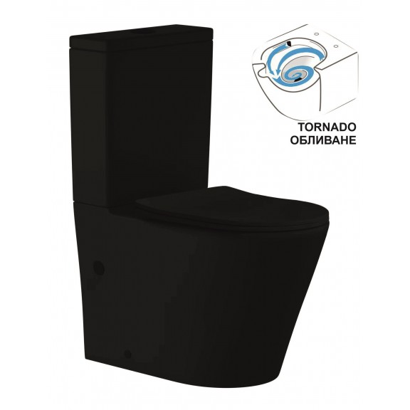 Σετ WC από πορσελάνη ICC 6335MB TORNADO BLACK πίσω σιφώνι