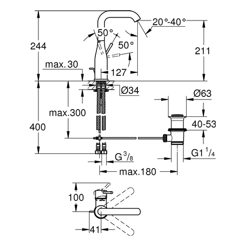 GROHE ESSENSE MΠΑΤΑΡΙΑ ΝΙΠΤΗΡΟΣ Υ.Ρ 32628001