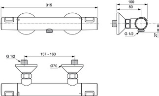 Ideal Standard Ceratherm T25 Θερμοστατικη Μπαταρια Ντους με Βεργα σετ(Α7201ΑΑ)