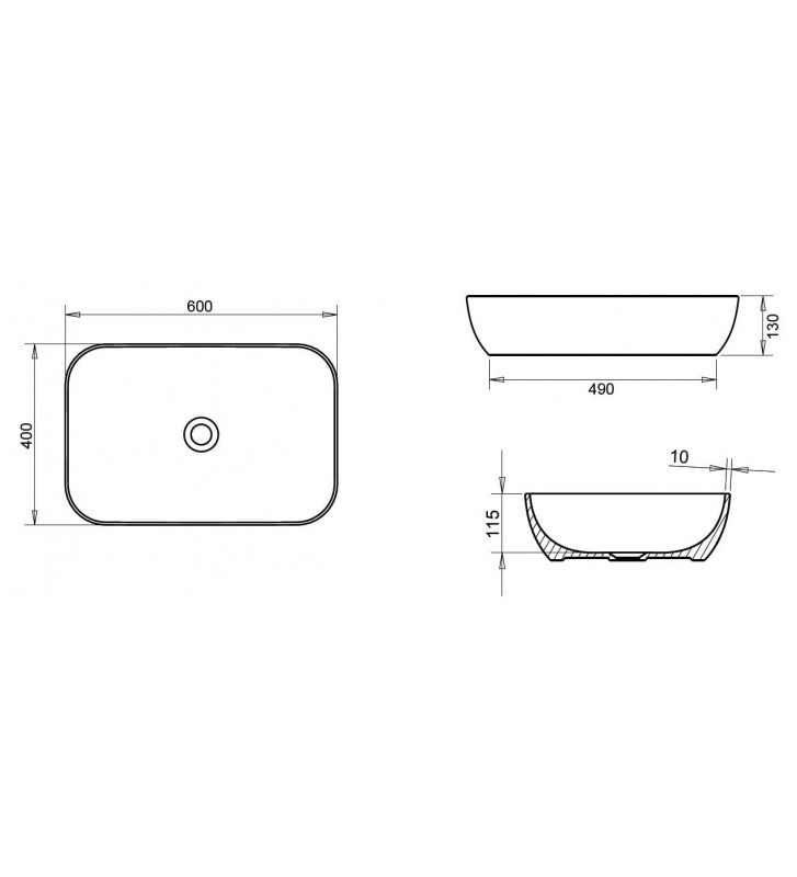 Tema LOF060 Επικαθήμενος Νιπτήρας Πορσελάνης 60x40cm White Glossy