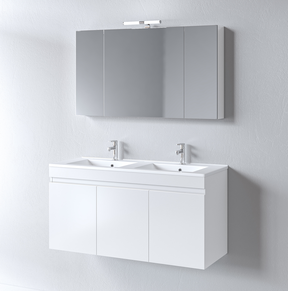 Eπιπλο Μπανιου Κρεμαστο Με Διπλο Νιπτηρα Omega White 120cm