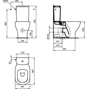 ΛΕΚΑΝΗ IDEAL STANDARD TESI II AQUABLADE(BACK TO WALL) T008201 Hover Image