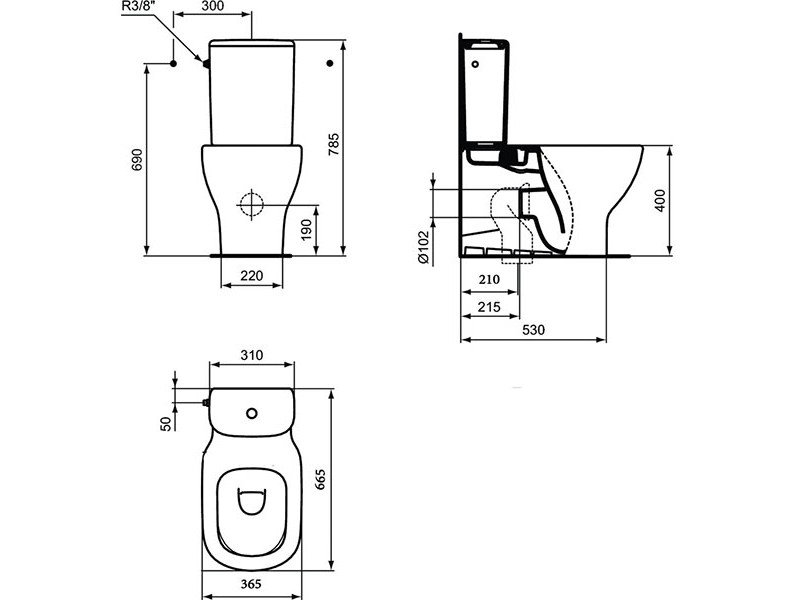 ΛΕΚΑΝΗ IDEAL STANDARD TESI II AQUABLADE(BACK TO WALL) T008201