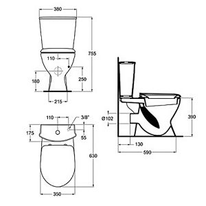 Ideal Standard Eurovit Λεκάνη Δαπέδου με Κάλυμμα Soft Close & Καζανάκι Λευκή V337101 Hover Image