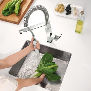 Grohe 31395000 Eurocube Ψηλή Μπαταρία Κουζίνας Πάγκου με Σπιράλ Ασημί Hover Image
