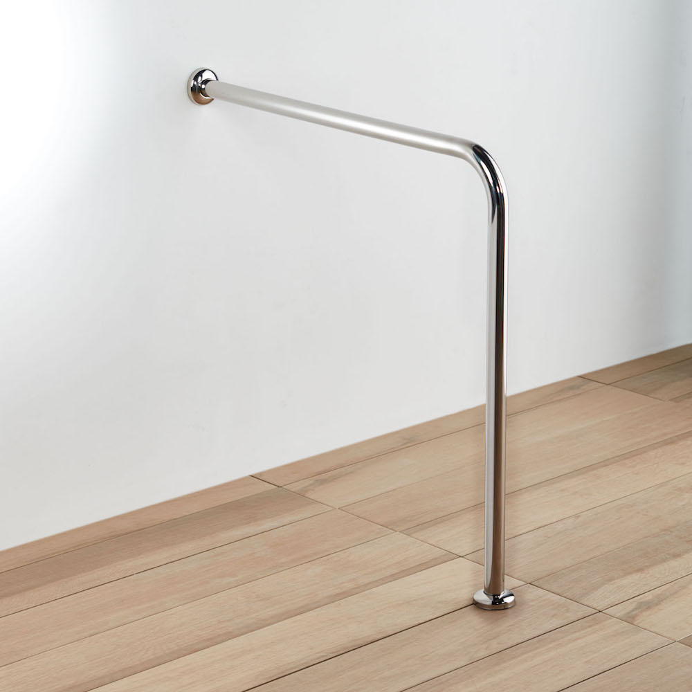 Μπαρα Στηριξης ΑΜΕΑ Γωνιακη με 1 Ποδι 75Χ75CM INOX Χρωμε