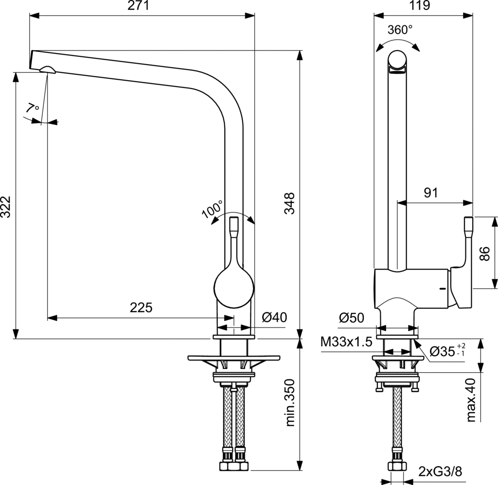 IDEAL STANDARD CERALOOK ΜΠΑΤΑΡΙΑ ΚΟΥΖΙΝΑΣ ΠΑΓΚΟΥ BC174AA