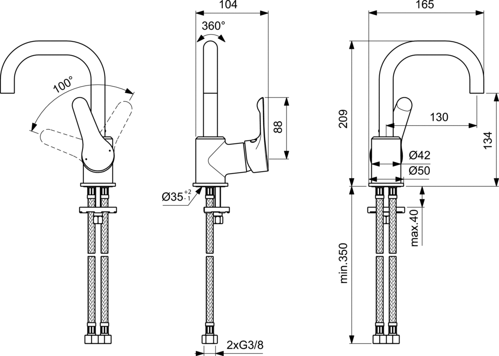 IDEAL STANDARD ALPHA ΜΠΑΤΑΡΙΑ ΚΟΥΖΙΝΑΣ ΠΑΓΚΟΥ BC650AA