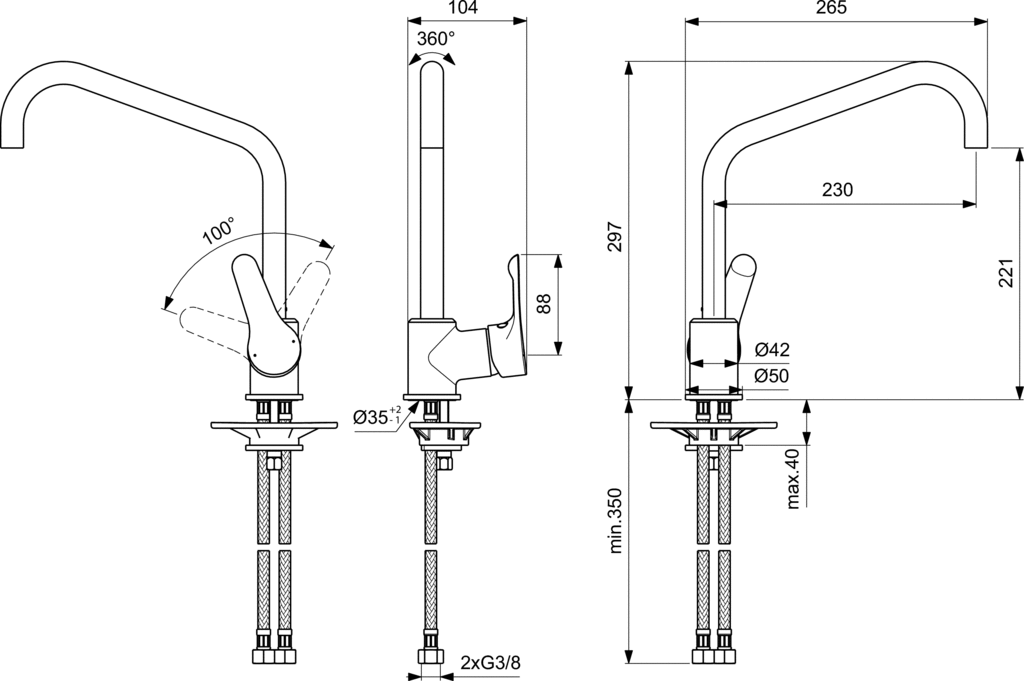 IDEAL STANDARD ALPHA MΠΑΤΑΡΙΑ ΚΟΥΖΙΝΑΣ ΠΑΓΚΟΥ BC660AA
