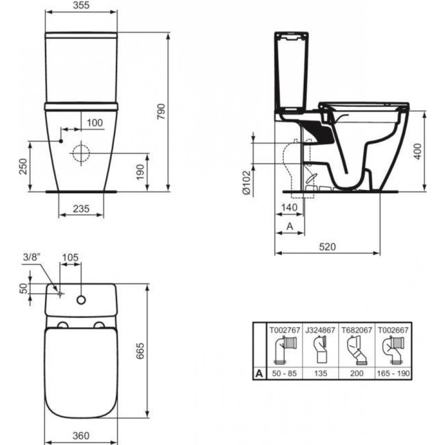 Ideal Standard i.Life B Λεκάνη Επιδαπέδια Rimless με καζανάκι με Κάλυμμα Soft Close Λευκή 66,5Χ36