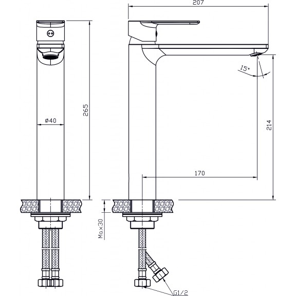 Μπαταρία Νιπτήρα Ψηλή InterCeramic ICF 1180505 GOLD