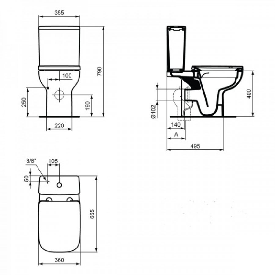 Ideal Standard i.life A Λεκάνη Δαπέδου Rimless 66,5Χ36 εκ.Λευκό T554901