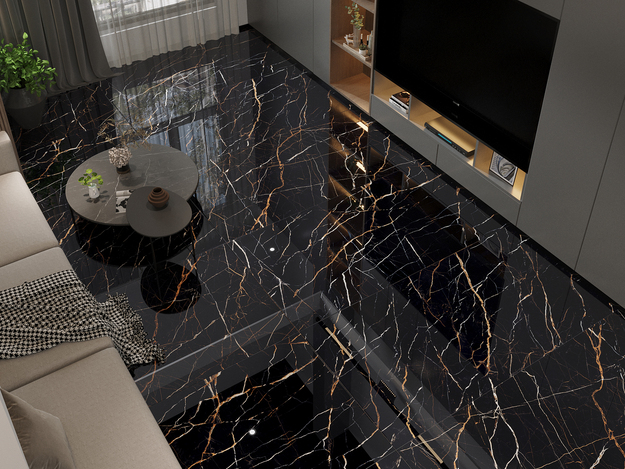 Πλακακι Γρανιτης Δαπεδου 60X120cm Moon Light Black High Glossy(027596)