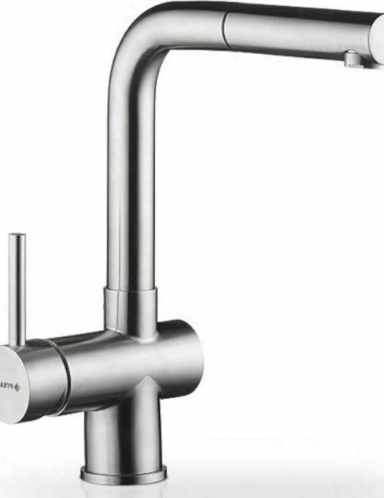 Pyramis Capriccio Premium Μπαταρία Κουζίνας Πάγκου με Ντουζ Inox Ασημί