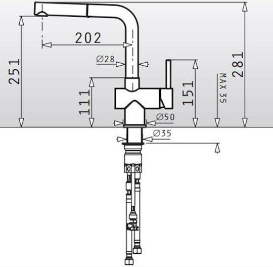 Pyramis Capriccio Premium Μπαταρία Κουζίνας Πάγκου με Ντουζ Inox Ασημί