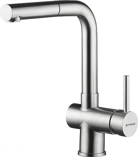 Pyramis Capriccio Premium Μπαταρία Κουζίνας Πάγκου με Ντουζ Inox Ασημί