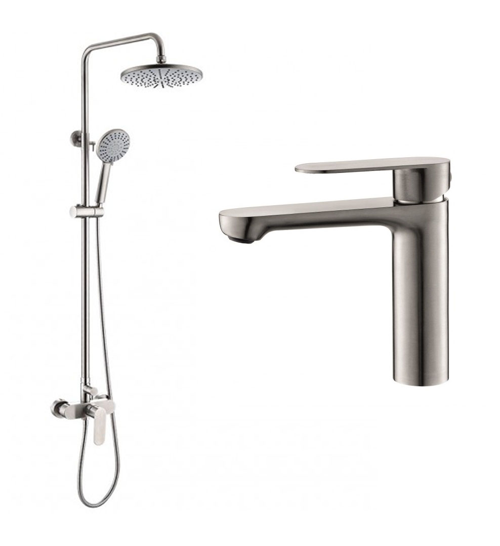 Μarsiliya Inox Matt Πληρες Σετ Στηλη Ντουζ με μπαταρια+Μπαταρια Νιπτηρα(ict 6237bs+icf 111320bs)