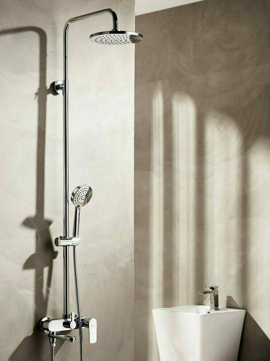Tema Roma μπαταρία Ντουζ με κολώνα 3 εξόδων Inox 53252