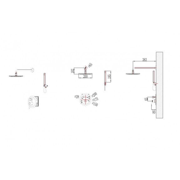 InterCeramic Πληρες Σετ Εντοιχισμου Ντους GOLD ICT5545372G